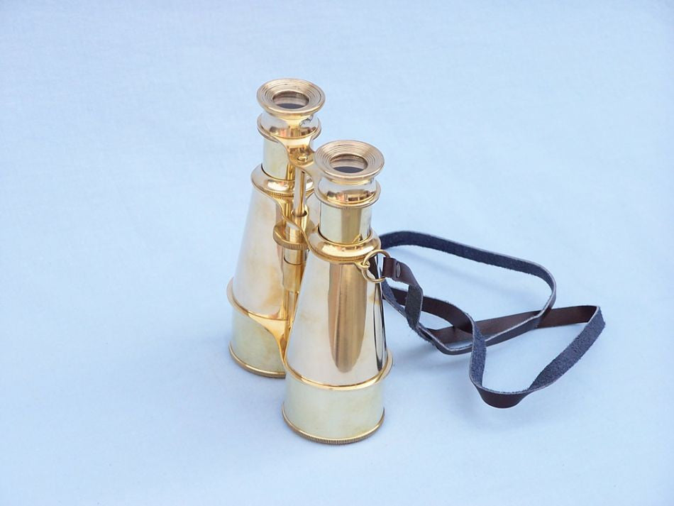 Captain's Solid Brass Binoculars with Leather Case 6"