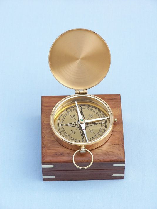 Solid Brass Gentlemen's Compass w/ Rosewood Box 4"