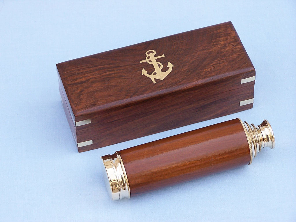 Deluxe Class Solid Brass - Wood Captain's Spyglass Telescope 15" w/ Rosewood Box