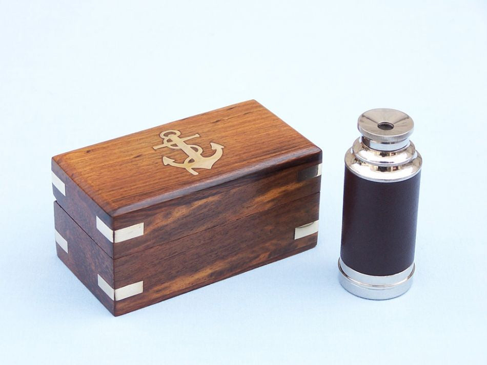 Deluxe Class Scout's Brass - Leather Spyglass Telescope 7" w/ Rosewood Box