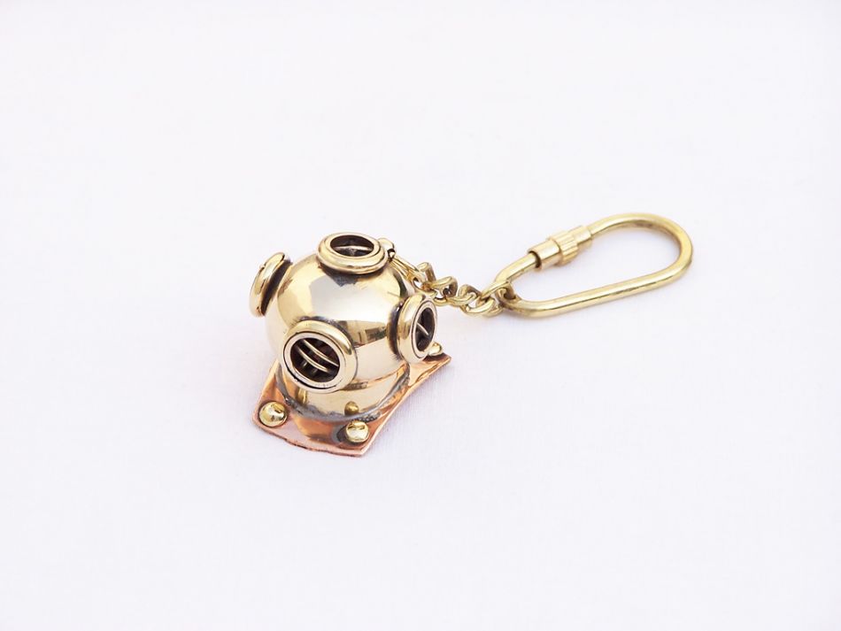 Solid Brass/Copper Diving Helmet Key Chain 5"