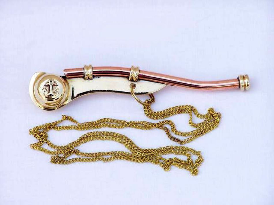 Solid Brass/Copper Boatswain (Bosun) Whistle w Rosewood Box 5"