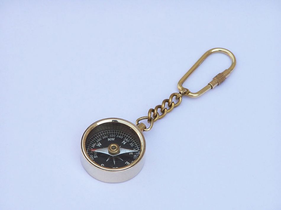 Solid Brass Compass Key Chain 5"
