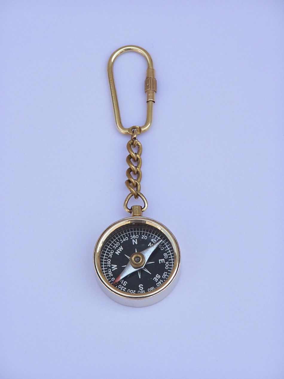 Solid Brass Compass Key Chain 5"