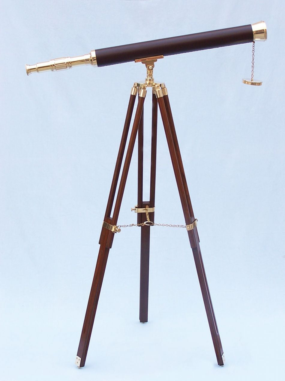 Floor Standing Solid Brass - Leather Harbor Master Telescope 60"