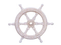 Classic Wooden Whitewashed Decorative Ship Steering Wheel 12"