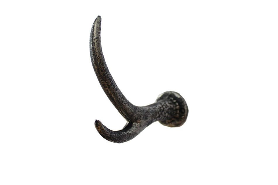 Rustic Silver Cast Iron Antler Hook 5"