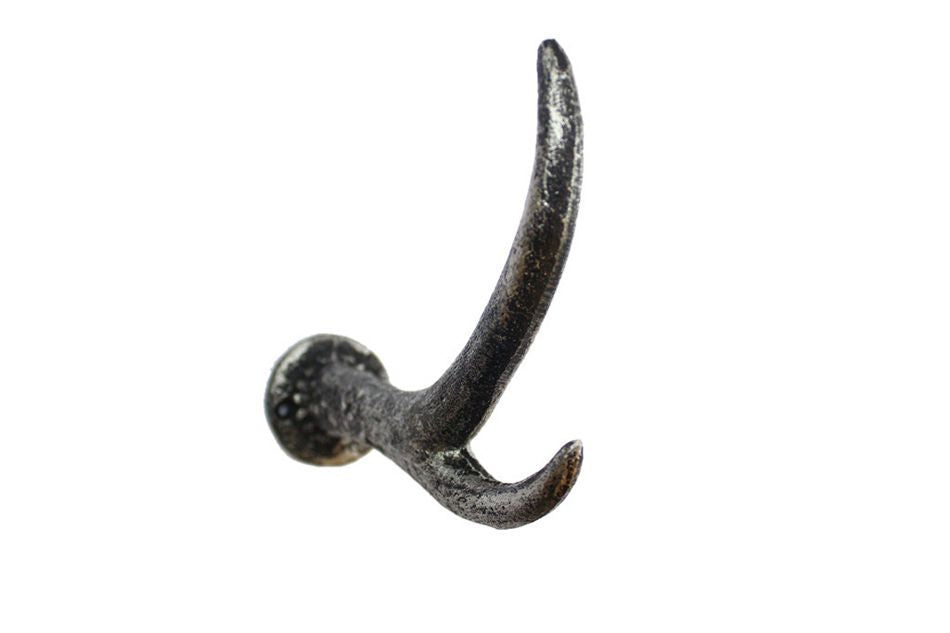 Rustic Silver Cast Iron Antler Hook 5"