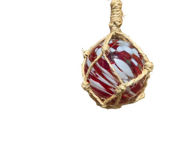 Crimson Tide Handblown Glass Ball Fishing Float with Brown Netting Decoration 4""