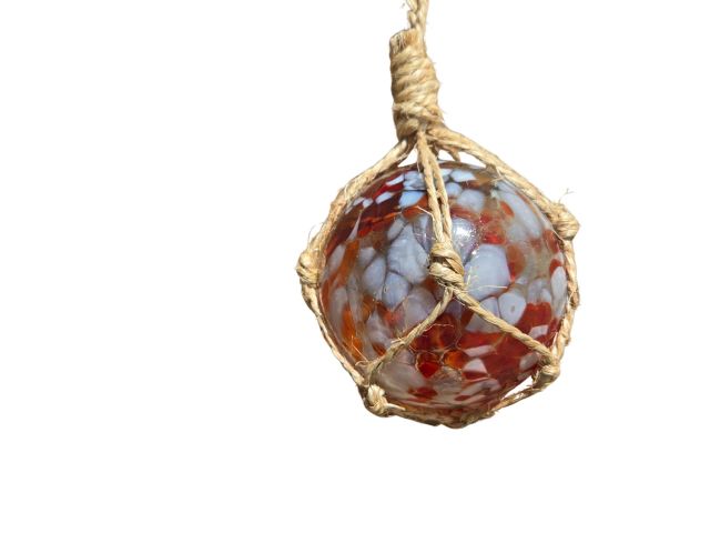Signal Flag Handblown Glass Ball Fishing Float with Brown Netting Decoration 4""