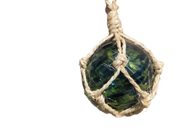 Deepwater Passage Handblown Glass Ball Fishing Float with Brown Netting Decoration 4""