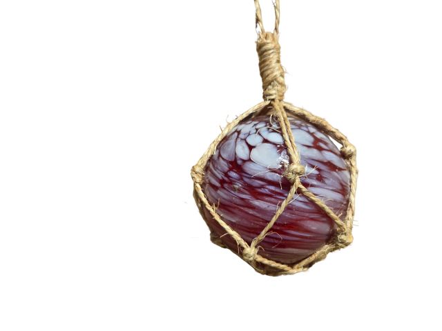 Red Harbor Handblown Glass Ball Fishing Float with Brown Netting Decoration 4""