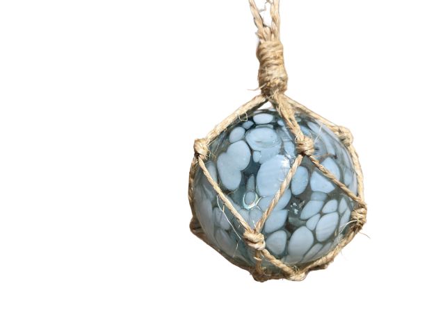 Seafoam Crest Handblown Glass Ball Fishing Float with Brown Netting Decoration 4""