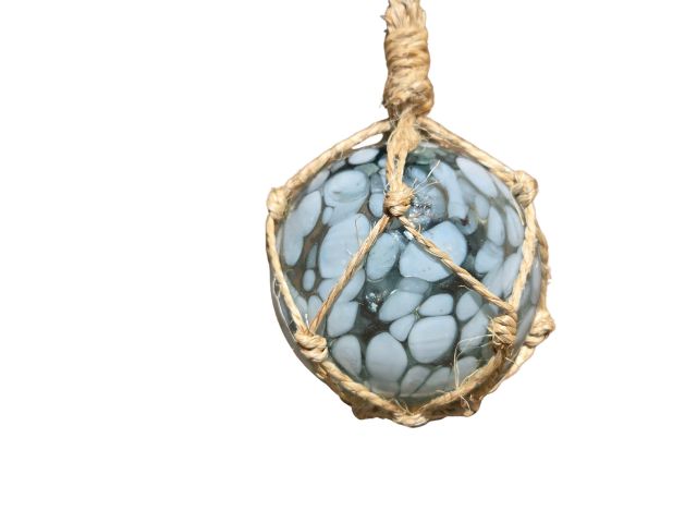 Seafoam Crest Handblown Glass Ball Fishing Float with Brown Netting Decoration 4""