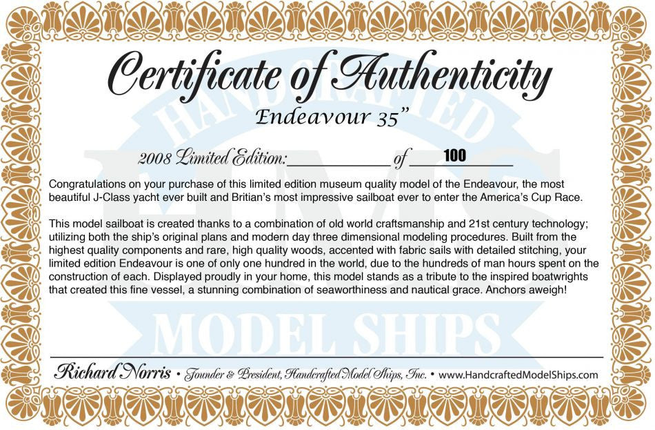 Wooden Endeavour Limited Model Sailboat Decoration 35"