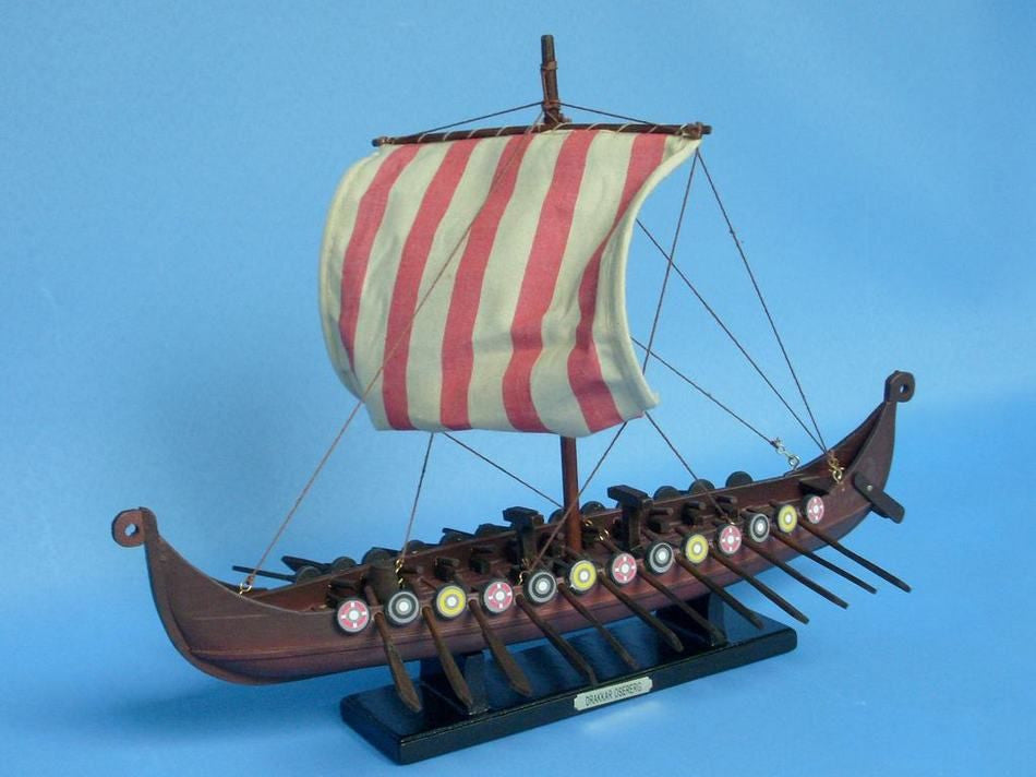 Wooden Viking Drakkar Model Boat 14"