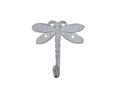 Whitewashed Cast Iron Dragonfly Decorative Metal Wall Hook 5"