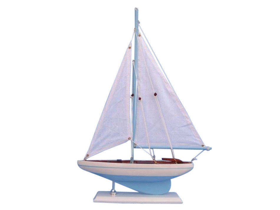 Wooden Light Blue Pacific Sailer Model Sailboat Decoration 17"