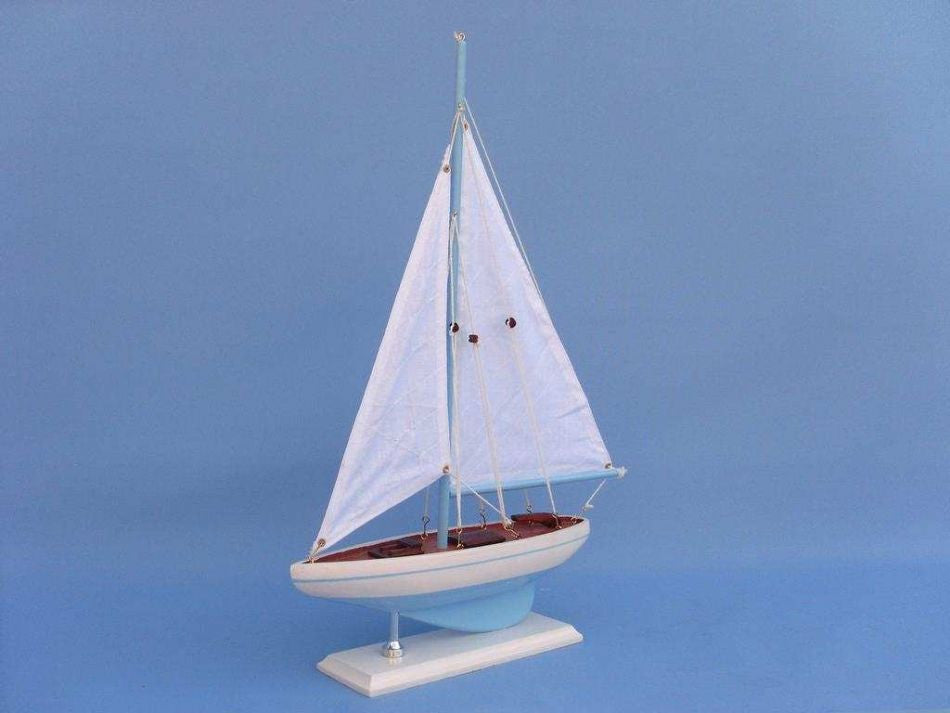 Wooden Light Blue Pacific Sailer Model Sailboat Decoration 17"