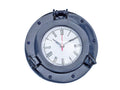 Brass Deluxe Class Porthole Clock 8" - Dark Blue