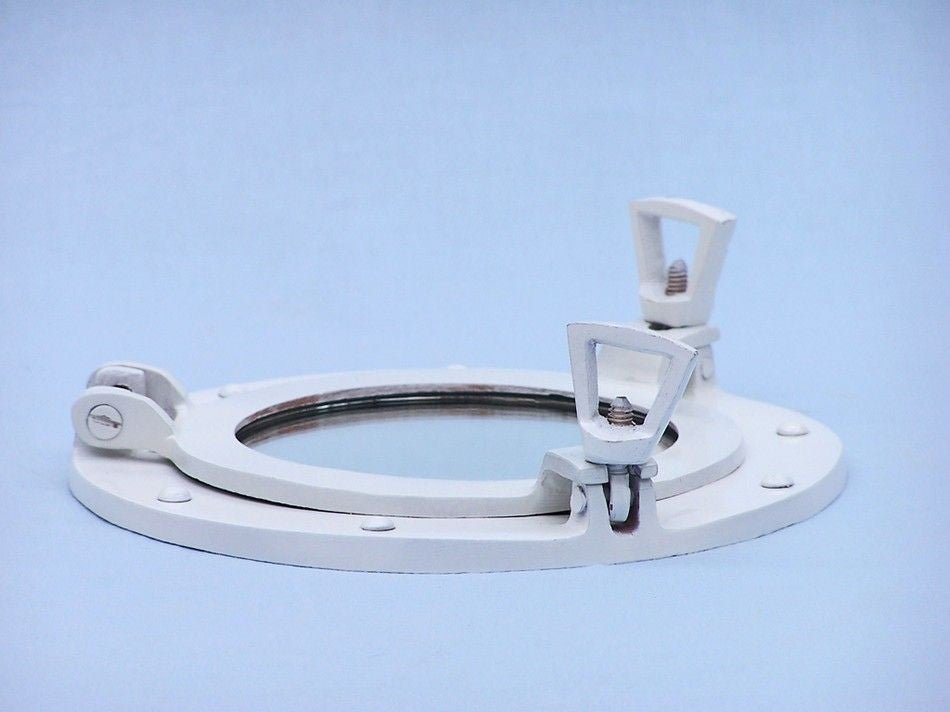 Brass Decorative Ship Porthole Mirror 8" - White