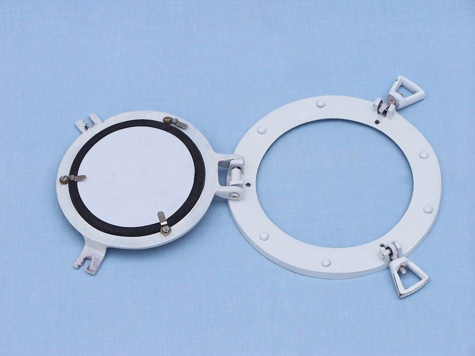 Brass Decorative Ship Porthole Mirror 8" - White