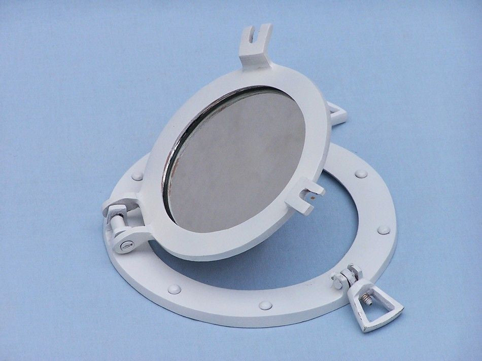 Brass Decorative Ship Porthole Mirror 8" - White