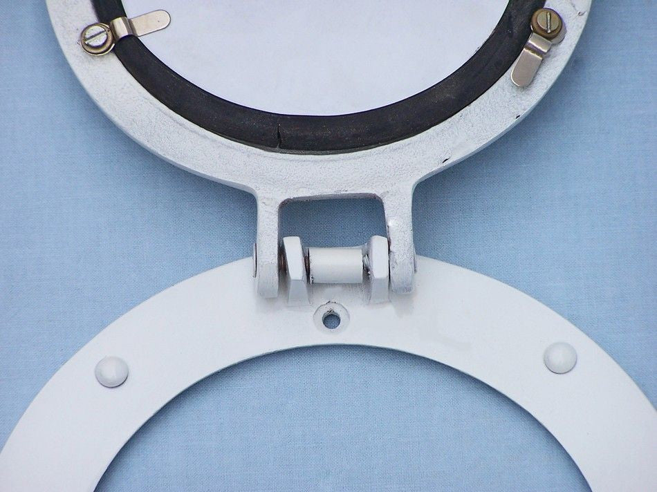 Brass Decorative Ship Porthole Mirror 8" - White