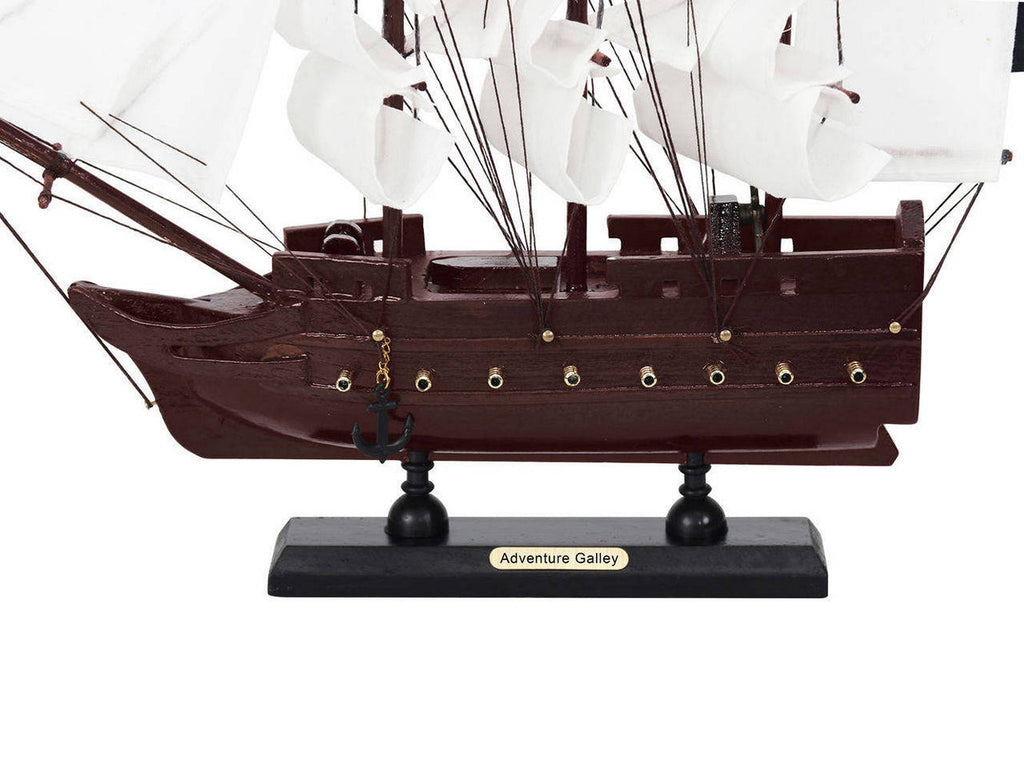 Wooden Captain Kidds Adventure Galley White Sails Model Pirate Ship 12"