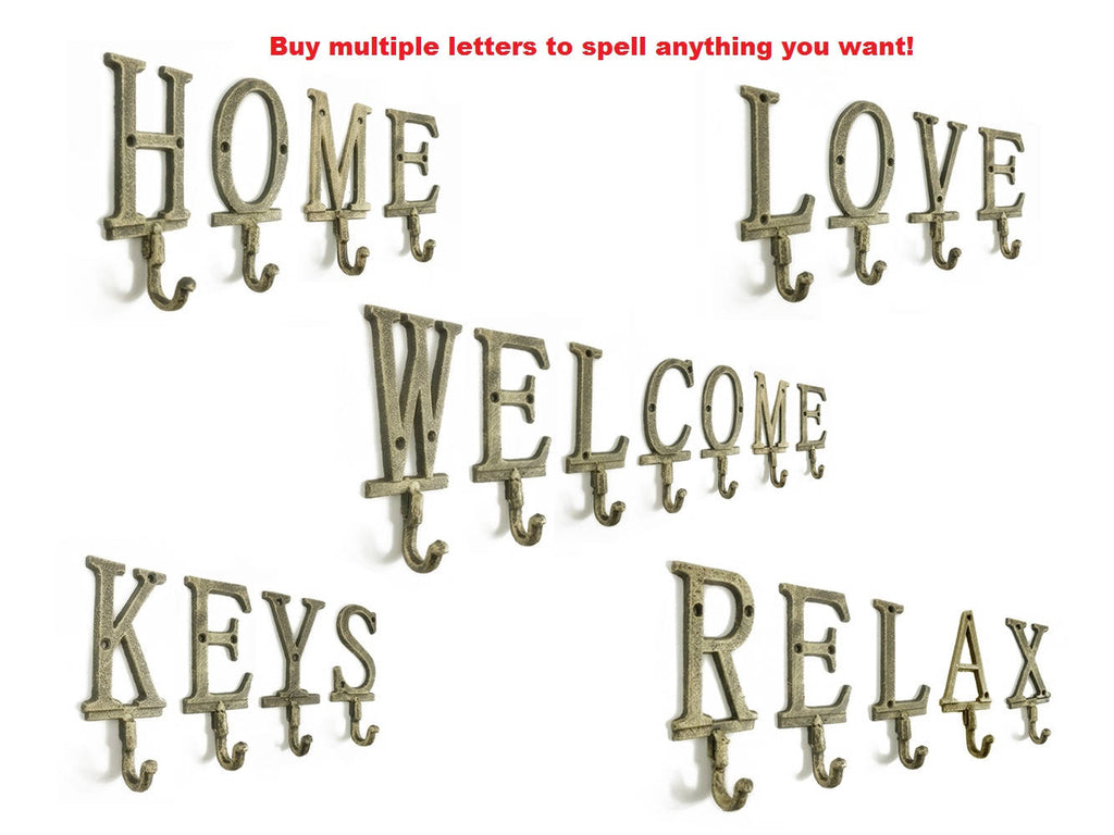 Rustic Gold Cast Iron Letter I Alphabet Wall Hook 6"