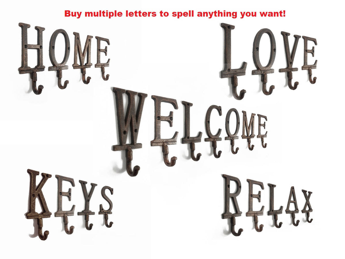 Rustic Copper Cast Iron Letter N Alphabet Wall Hook 6"