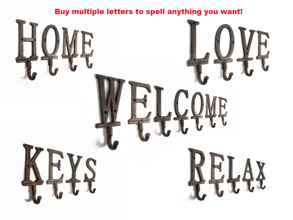 Rustic Copper Cast Iron Letter O Alphabet Wall Hook 6"