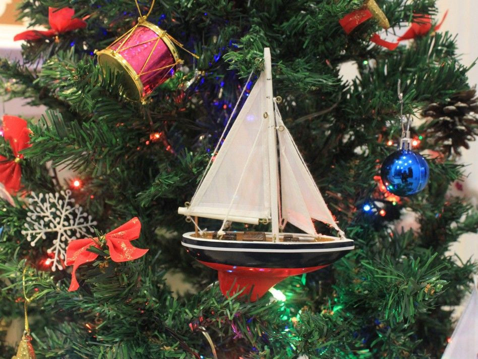 Wooden Endeavour Model Sailboat Christmas Ornament 9"