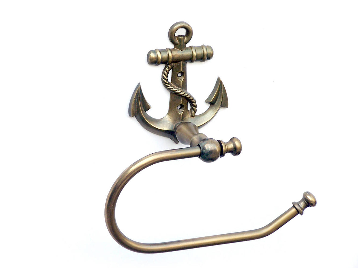 Antique Brass Anchor Toilet Paper Holder 10"