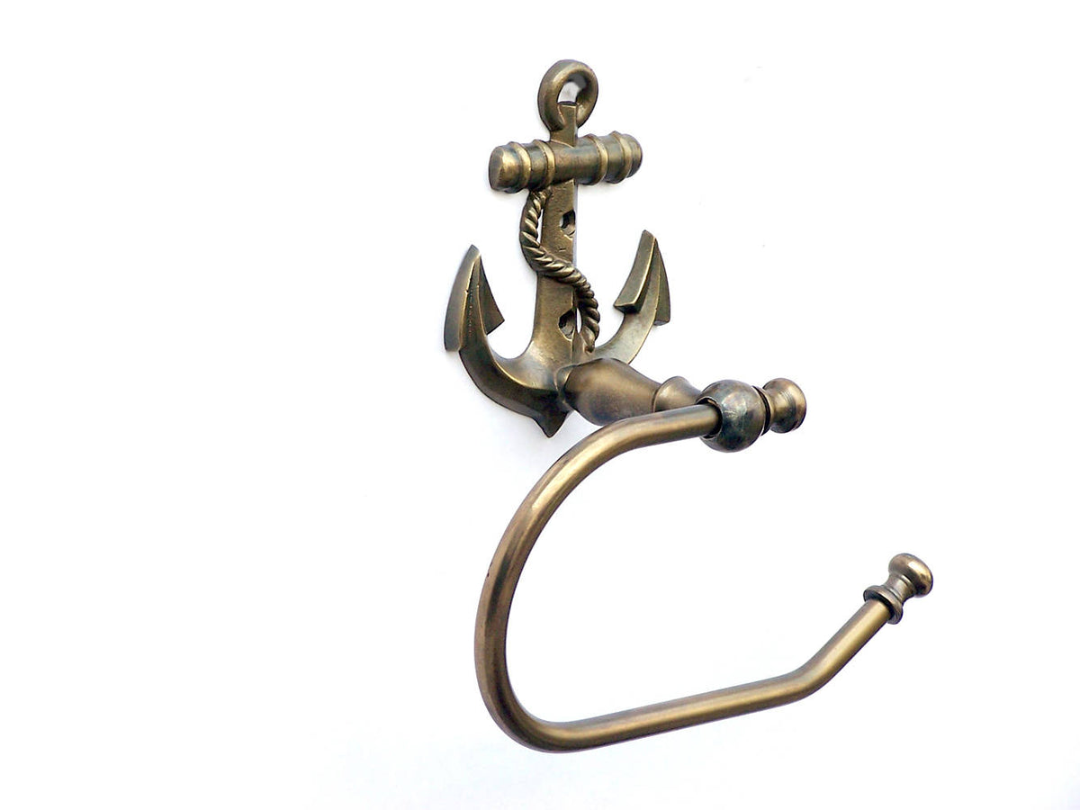Antique Brass Anchor Toilet Paper Holder 10"