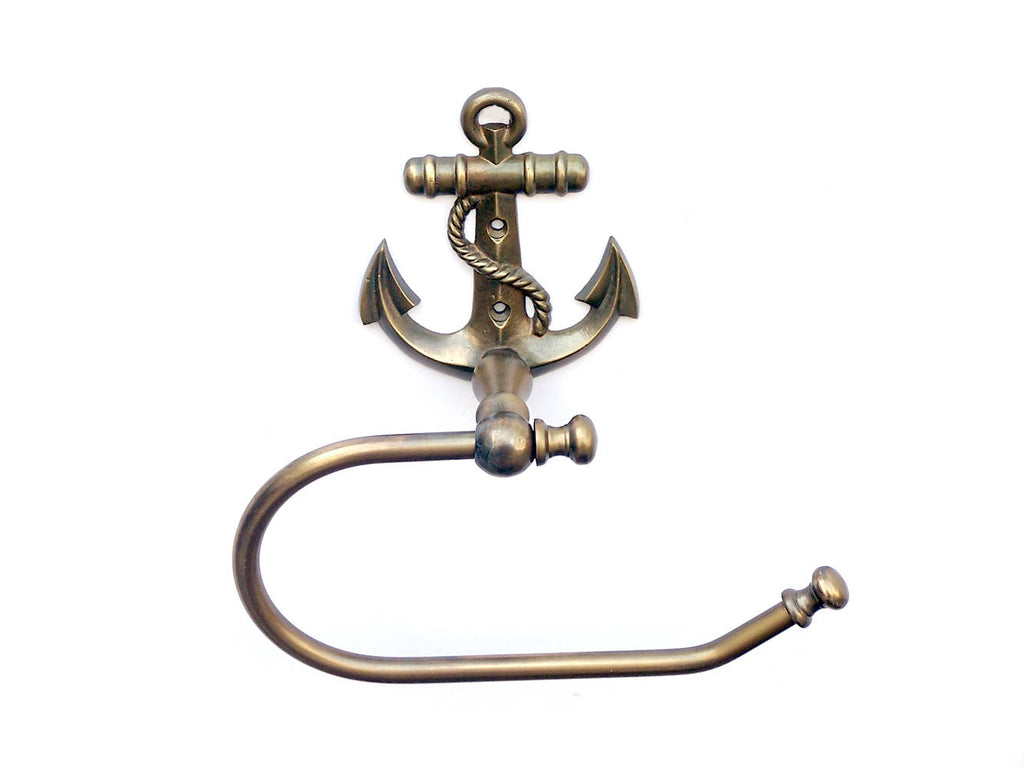 Antique Brass Anchor Toilet Paper Holder 10"