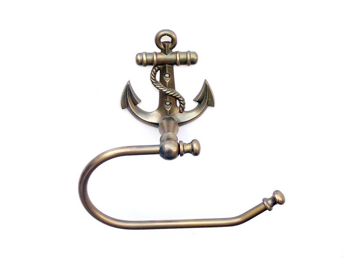 Antique Brass Anchor Toilet Paper Holder 10"