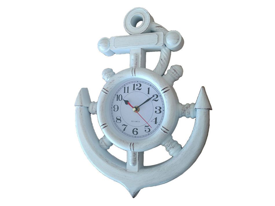 Whitewashed Ship Wheel and Anchor Wall Clock 15"