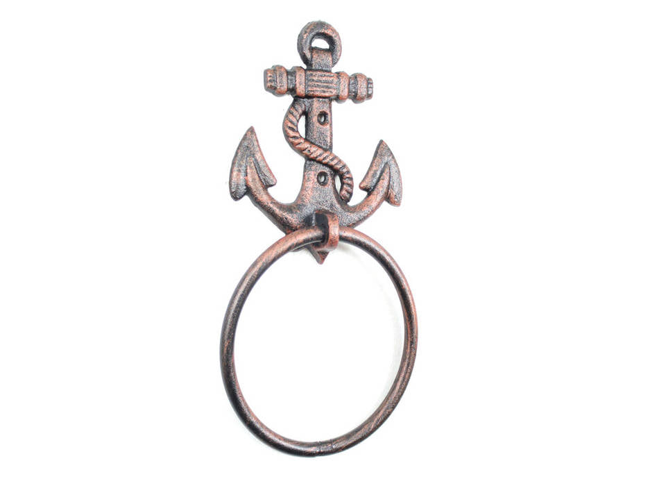 Rustic Copper Cast Iron Anchor Towel Holder 8.5"