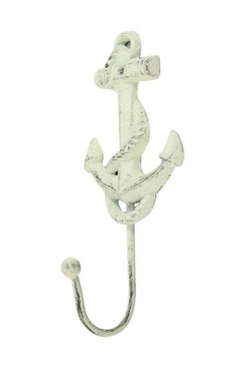 Whitewashed Cast Iron Anchor Hook 7"