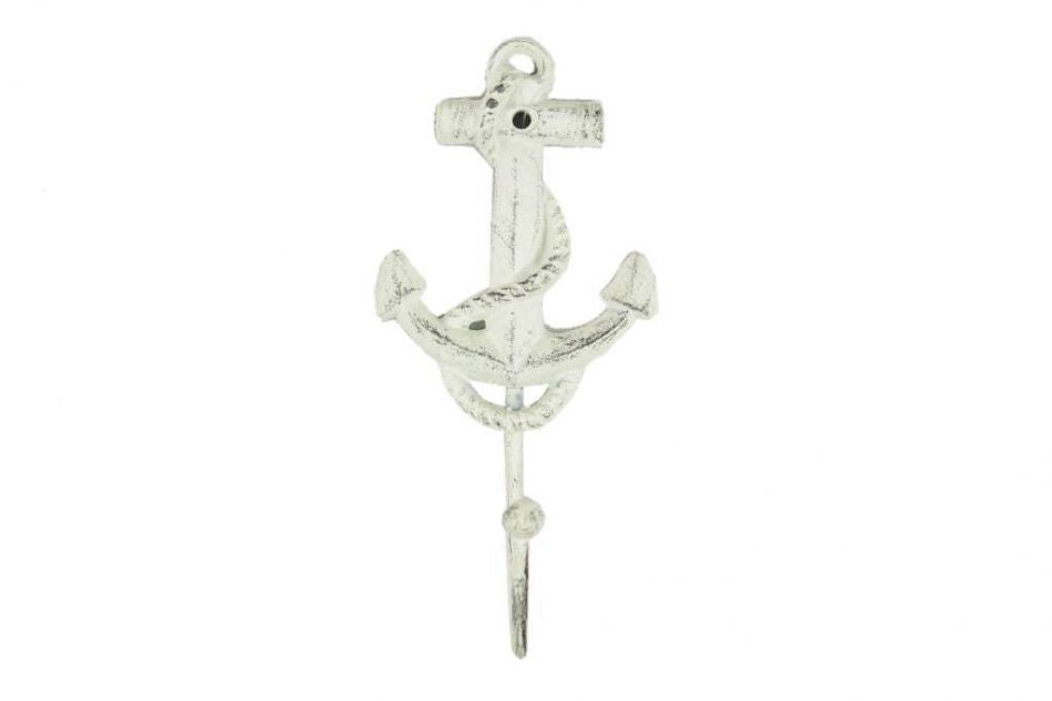 Whitewashed Cast Iron Anchor Hook 7"