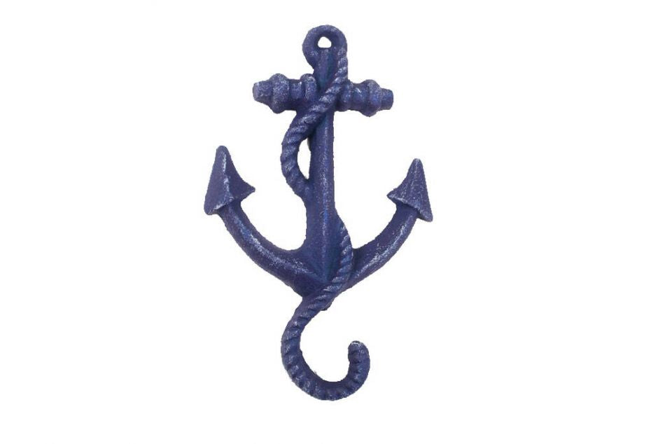Rustic Dark Blue Cast Iron Anchor Hook 5"