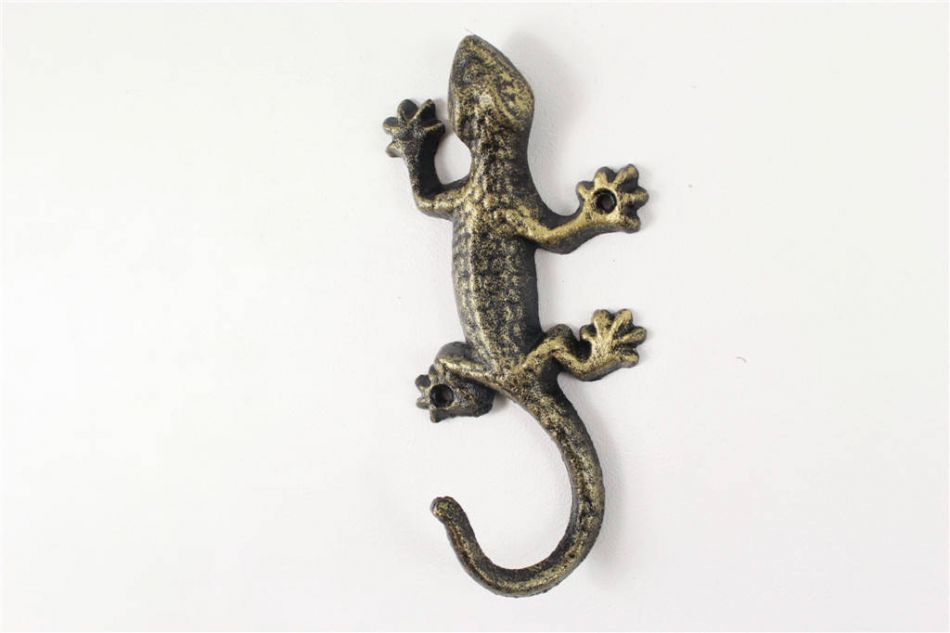 Rustic Gold Cast Iron Lizard Hook 6"
