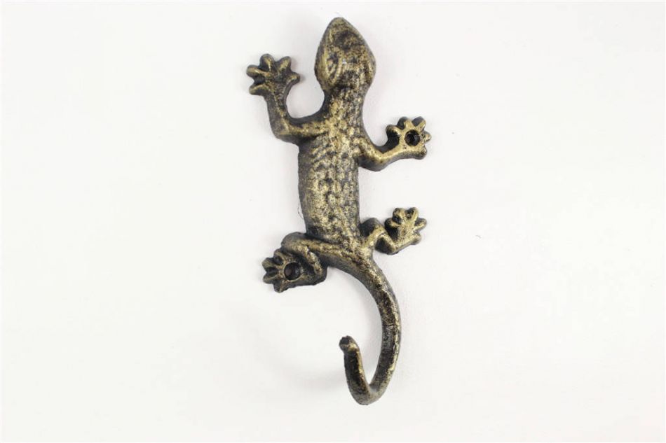 Rustic Gold Cast Iron Lizard Hook 6"