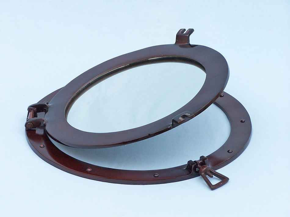 Antique Copper Decorative Ship Porthole Mirror 17"