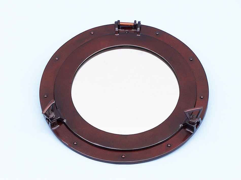 Antique Copper Decorative Ship Porthole Mirror 17"