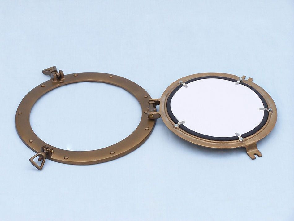 Antique Brass Decorative Ship Porthole Mirror 12"