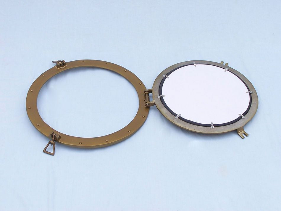 Antique Brass Decorative Ship Porthole Mirror 20"