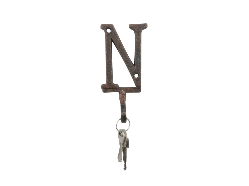 Rustic Copper Cast Iron Letter N Alphabet Wall Hook 6"