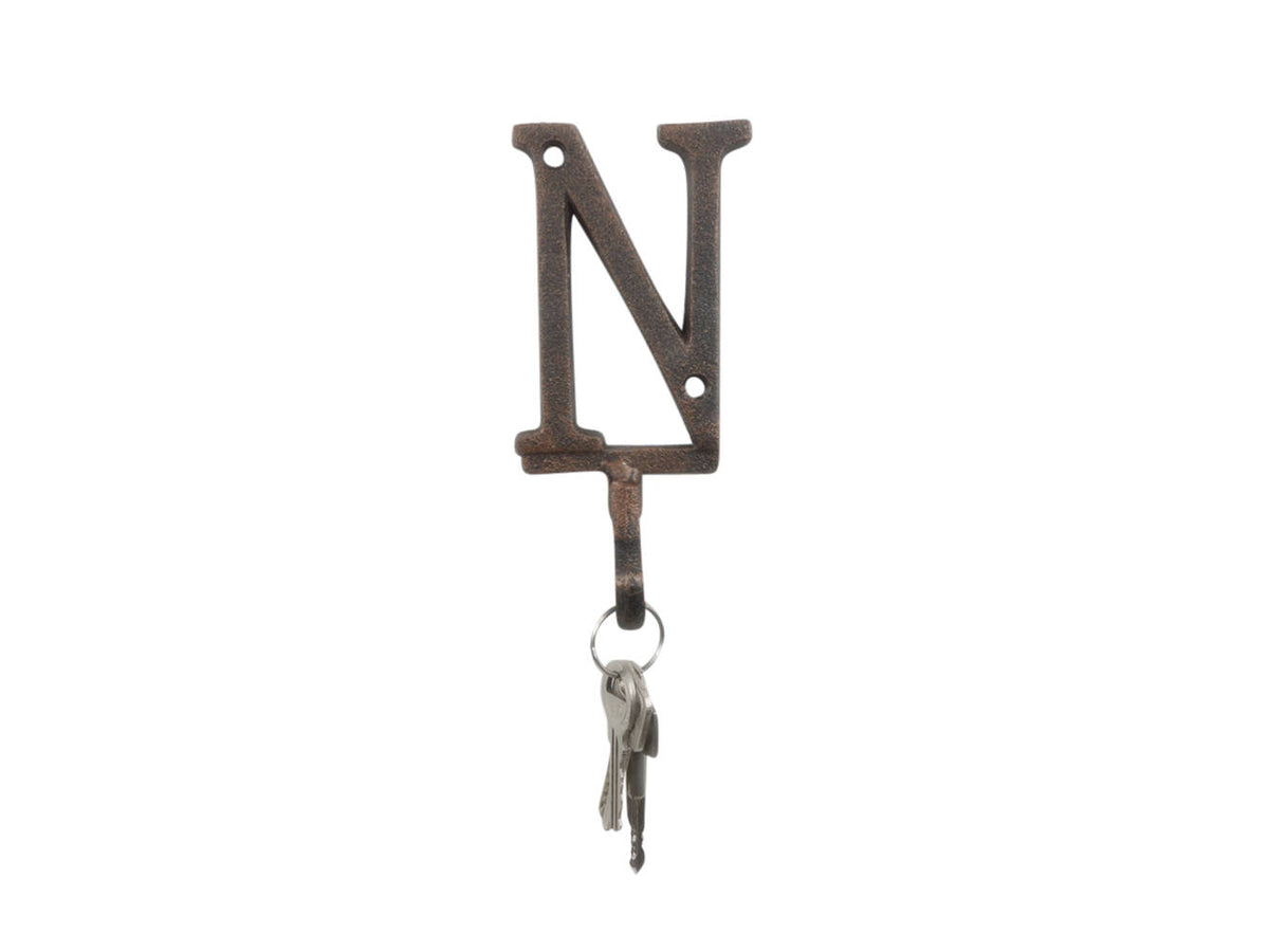 Rustic Copper Cast Iron Letter N Alphabet Wall Hook 6"